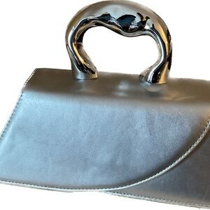 SHEIN Silver Clutch with Artistic Metal Handle
